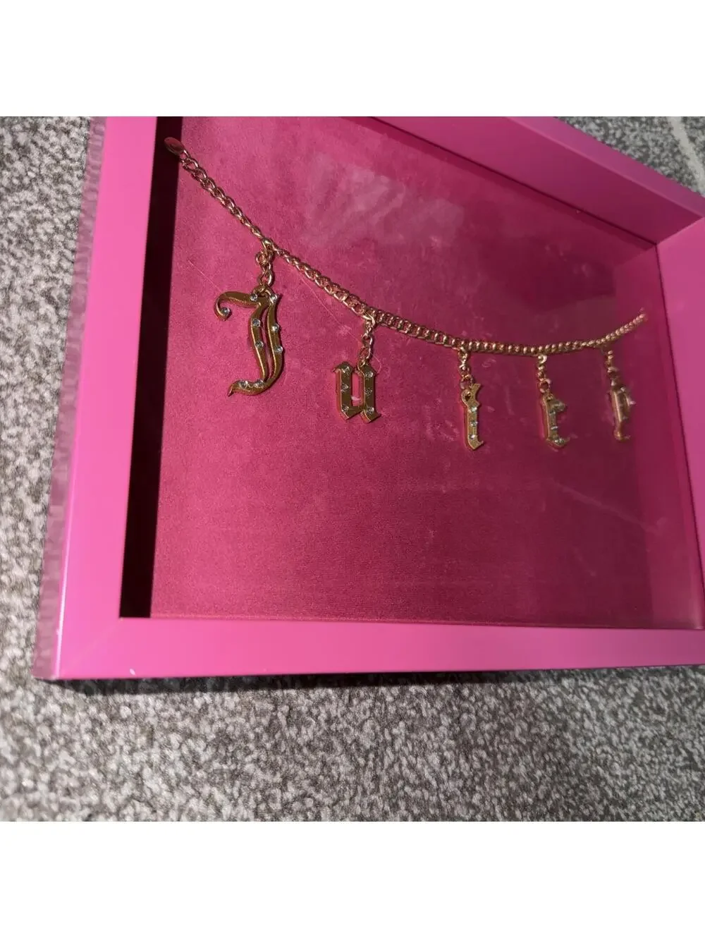 Juicy Couture Trinket Tray Hot Pink Glass Jewelry Vanity Decor 13x10